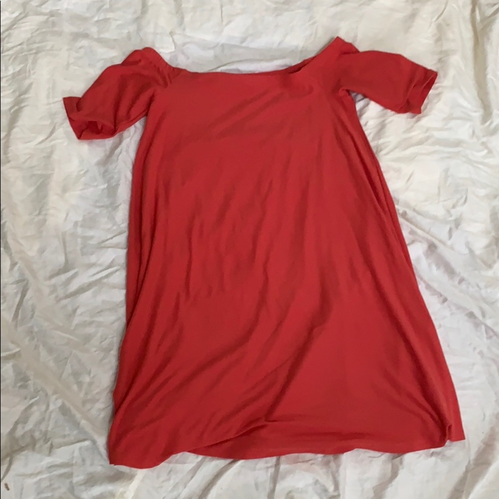 Coral off the shoulder dress